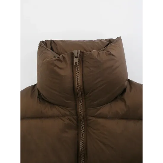 Skinny Sleeveless Solid Color Zipper Stand Collar Padded Vest Vest Top