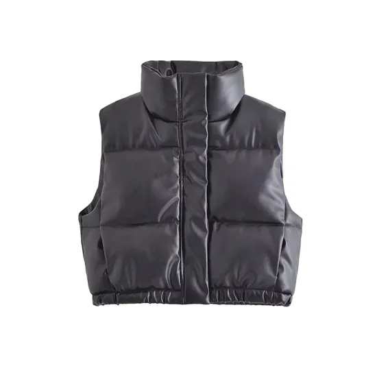 Drawstring Elasticity Solid Color Split-Joint Zipper Skinny Sleeveless Stand Collar Padded Vest Drawstring Elasticity Solid Color Split-Joint Zipper Skinny Sleeveless Stand Collar Padded Vest
