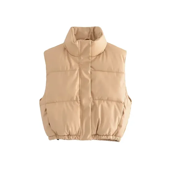 Drawstring Elasticity Solid Color Split-Joint Zipper Skinny Sleeveless Stand Collar Padded Vest Drawstring Elasticity Solid Color Split-Joint Zipper Skinny Sleeveless Stand Collar Padded Vest