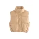 Drawstring Elasticity Solid Color Split-Joint Zipper Skinny Sleeveless Stand Collar Padded Vest Drawstring Elasticity Solid Color Split-Joint Zipper Skinny Sleeveless Stand Collar Padded Vest