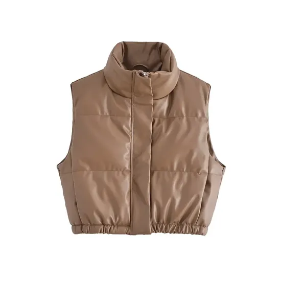 Drawstring Elasticity Solid Color Split-Joint Zipper Skinny Sleeveless Stand Collar Padded Vest Drawstring Elasticity Solid Color Split-Joint Zipper Skinny Sleeveless Stand Collar Padded Vest