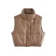 Drawstring Elasticity Solid Color Split-Joint Zipper Skinny Sleeveless Stand Collar Padded Vest Drawstring Elasticity Solid Color Split-Joint Zipper Skinny Sleeveless Stand Collar Padded Vest