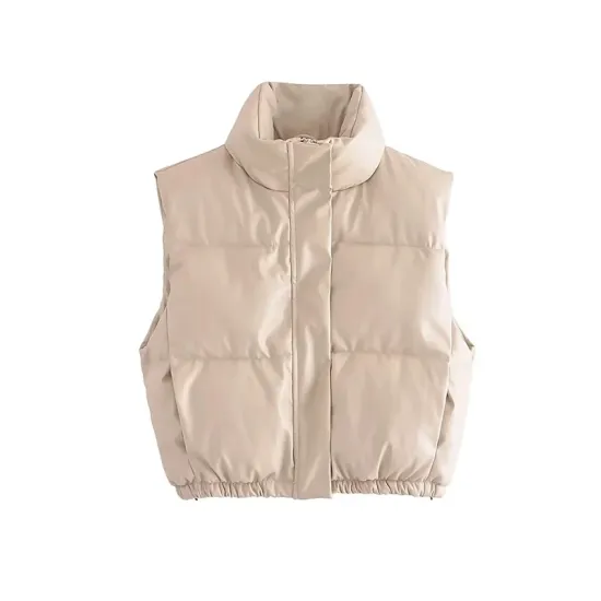 Drawstring Elasticity Solid Color Split-Joint Zipper Skinny Sleeveless Stand Collar Padded Vest Drawstring Elasticity Solid Color Split-Joint Zipper Skinny Sleeveless Stand Collar Padded Vest