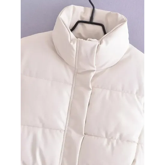 Drawstring Elasticity Solid Color Split-Joint Zipper Skinny Sleeveless Stand Collar Padded Vest Drawstring Elasticity Solid Color Split-Joint Zipper Skinny Sleeveless Stand Collar Padded Vest