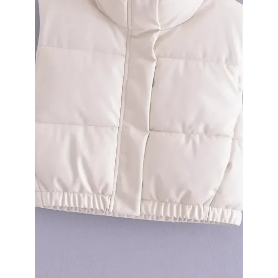 Drawstring Elasticity Solid Color Split-Joint Zipper Skinny Sleeveless Stand Collar Padded Vest Drawstring Elasticity Solid Color Split-Joint Zipper Skinny Sleeveless Stand Collar Padded Vest