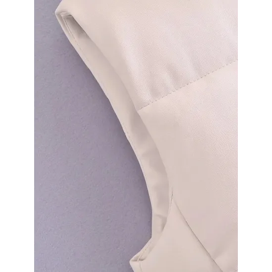 Drawstring Elasticity Solid Color Split-Joint Zipper Skinny Sleeveless Stand Collar Padded Vest Drawstring Elasticity Solid Color Split-Joint Zipper Skinny Sleeveless Stand Collar Padded Vest