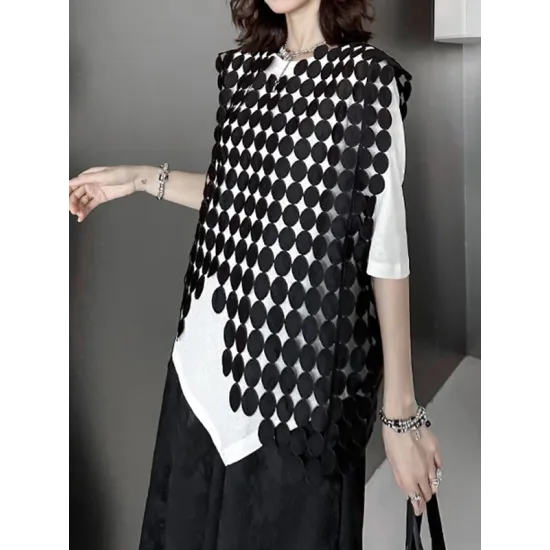 Hollow Solid Color Split-Joint Irregular Clipping Loose Round-Neck Vest Top Hollow Solid Color Split-Joint Irregular Clipping Loose Round-Neck Vest Top