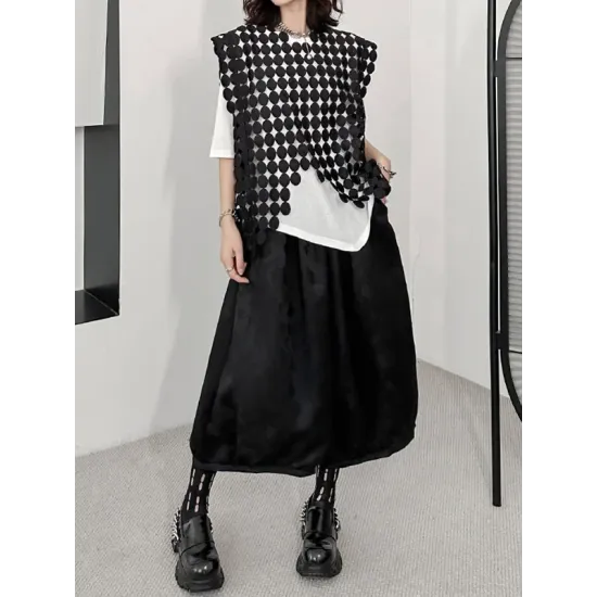 Hollow Solid Color Split-Joint Irregular Clipping Loose Round-Neck Vest Top Hollow Solid Color Split-Joint Irregular Clipping Loose Round-Neck Vest Top