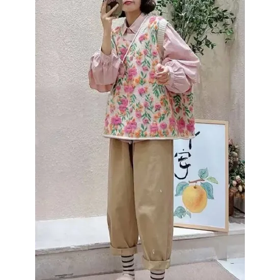 Knitted Flower Three-Dimensional Flower Loose Sleeveless Round-Neck Vest Outerwear Knitwear Knitted Flower Three-Dimensional Flower Loose Sleeveless Round-Neck Vest Outerwear Knitwear