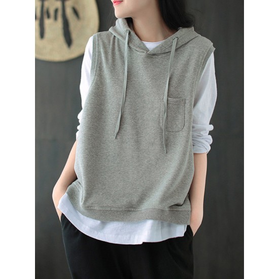 Artistic Retro Solid Hooded Vest Artistic Retro Solid Hooded Vest