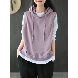 Artistic Retro Solid Hooded Vest
