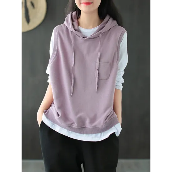 Artistic Retro Solid Hooded Vest Artistic Retro Solid Hooded Vest