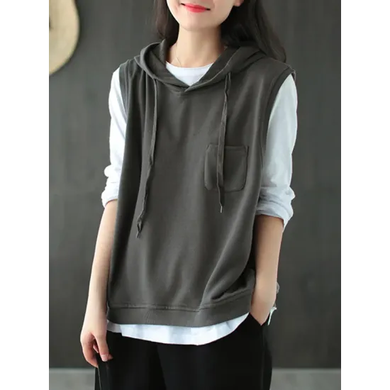Artistic Retro Solid Hooded Vest Artistic Retro Solid Hooded Vest