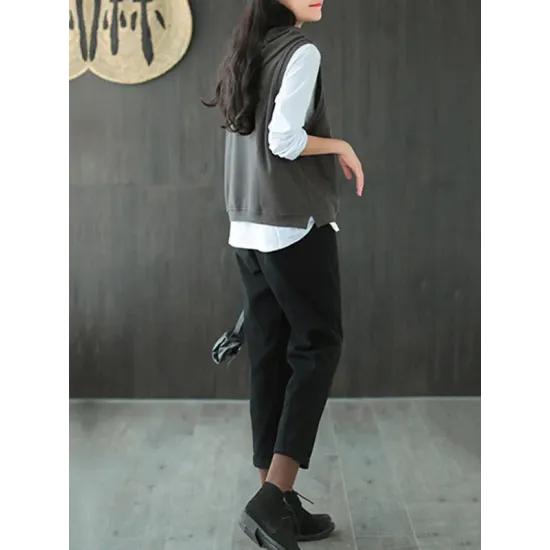 Artistic Retro Solid Hooded Vest Artistic Retro Solid Hooded Vest