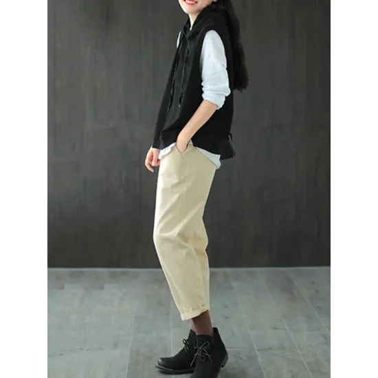 Artistic Retro Solid Hooded Vest Artistic Retro Solid Hooded Vest