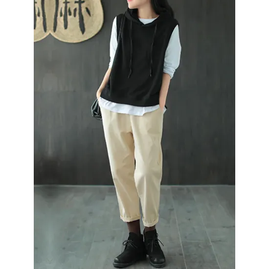 Artistic Retro Solid Hooded Vest Artistic Retro Solid Hooded Vest