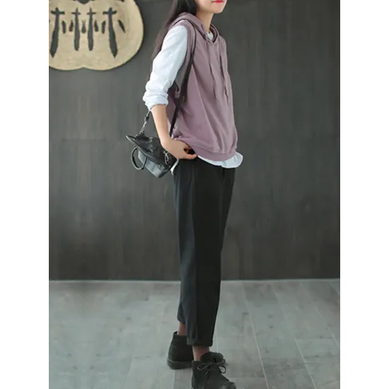 Artistic Retro Solid Hooded Vest Artistic Retro Solid Hooded Vest