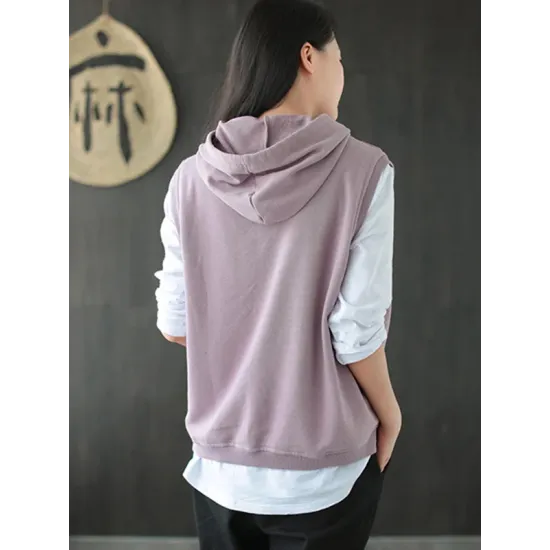 Artistic Retro Solid Hooded Vest Artistic Retro Solid Hooded Vest