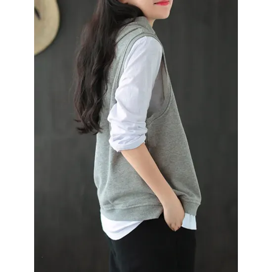 Artistic Retro Solid Hooded Vest Artistic Retro Solid Hooded Vest