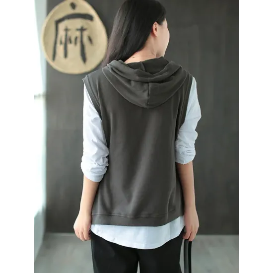 Artistic Retro Solid Hooded Vest Artistic Retro Solid Hooded Vest