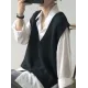Knitting Irregularity Solid V-Neck Vest Knitting Irregularity Solid V-Neck Vest
