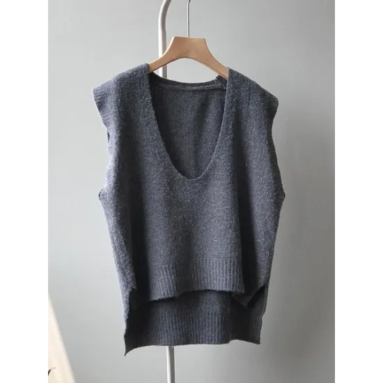 Knitting Irregularity Solid V-Neck Vest Knitting Irregularity Solid V-Neck Vest