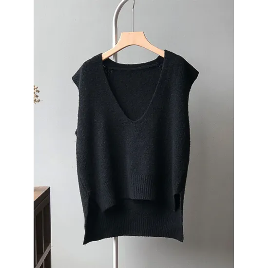 Knitting Irregularity Solid V-Neck Vest Knitting Irregularity Solid V-Neck Vest