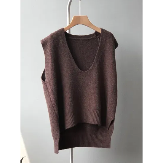 Knitting Irregularity Solid V-Neck Vest Knitting Irregularity Solid V-Neck Vest