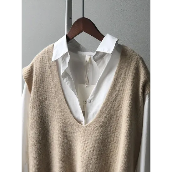 Knitting Irregularity Solid V-Neck Vest Knitting Irregularity Solid V-Neck Vest