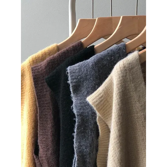 Knitting Irregularity Solid V-Neck Vest Knitting Irregularity Solid V-Neck Vest