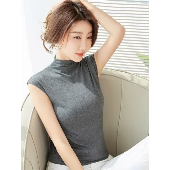 Simple Solid Color Sleeveless Casual High-Neck Vest Simple Solid Color Sleeveless Casual High-Neck Vest