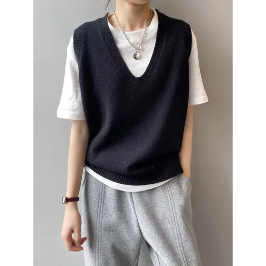 Simple 9 Colors V-Neck Loose Sleeveless Vest Simple 9 Colors V-Neck Loose Sleeveless Vest