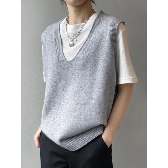 Simple 9 Colors V-Neck Loose Sleeveless Vest Simple 9 Colors V-Neck Loose Sleeveless Vest