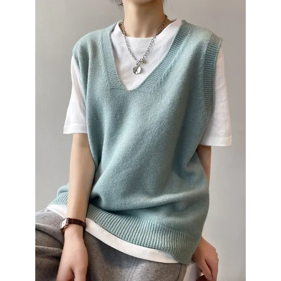 Simple 9 Colors V-Neck Loose Sleeveless Vest Simple 9 Colors V-Neck Loose Sleeveless Vest