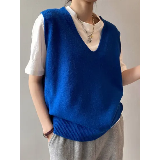 Simple 9 Colors V-Neck Loose Sleeveless Vest Simple 9 Colors V-Neck Loose Sleeveless Vest