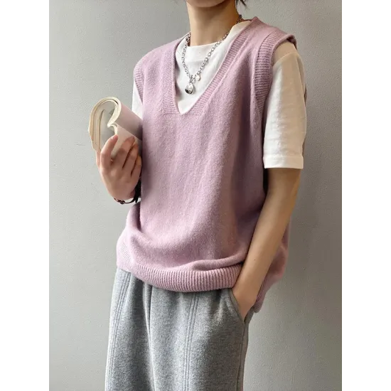 Simple 9 Colors V-Neck Loose Sleeveless Vest Simple 9 Colors V-Neck Loose Sleeveless Vest