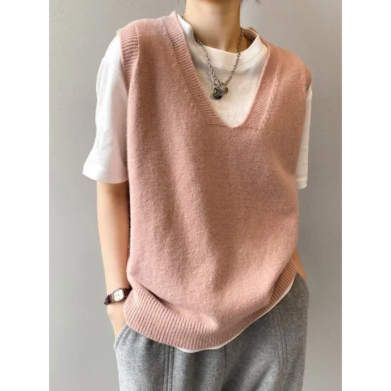Simple 9 Colors V-Neck Loose Sleeveless Vest Simple 9 Colors V-Neck Loose Sleeveless Vest