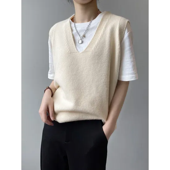 Simple 9 Colors V-Neck Loose Sleeveless Vest Simple 9 Colors V-Neck Loose Sleeveless Vest