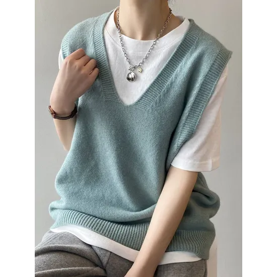 Simple 9 Colors V-Neck Loose Sleeveless Vest Simple 9 Colors V-Neck Loose Sleeveless Vest