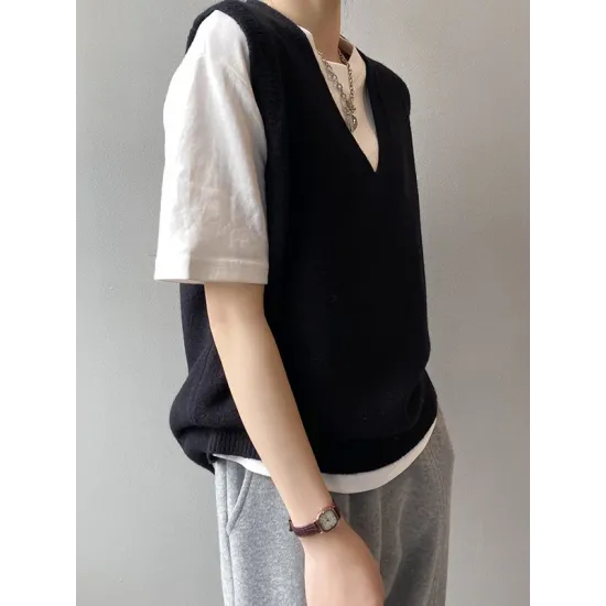 Simple 9 Colors V-Neck Loose Sleeveless Vest Simple 9 Colors V-Neck Loose Sleeveless Vest