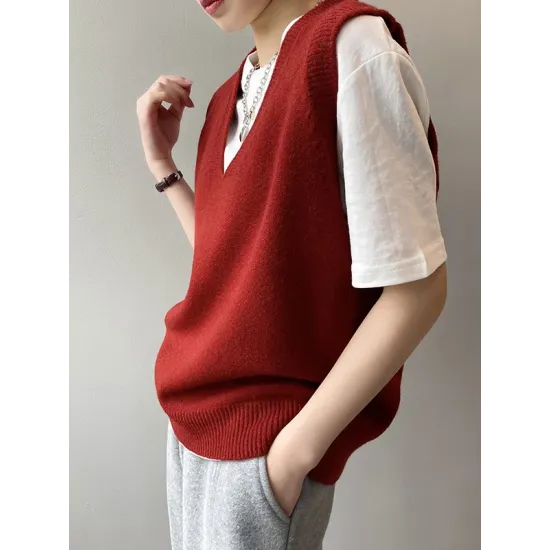 Simple 9 Colors V-Neck Loose Sleeveless Vest Simple 9 Colors V-Neck Loose Sleeveless Vest