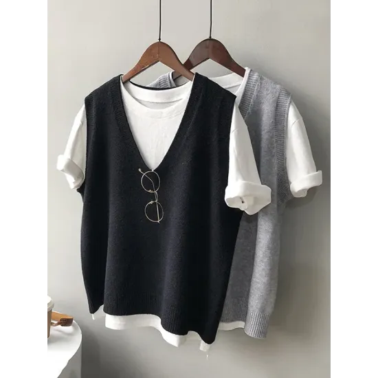 Simple 9 Colors V-Neck Loose Sleeveless Vest Simple 9 Colors V-Neck Loose Sleeveless Vest