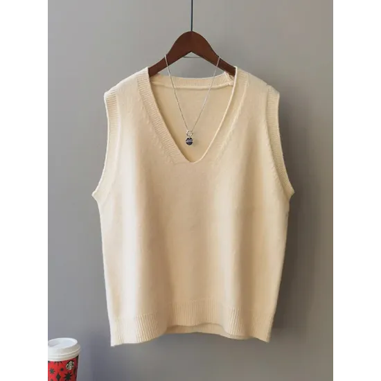 Simple 9 Colors V-Neck Loose Sleeveless Vest Simple 9 Colors V-Neck Loose Sleeveless Vest