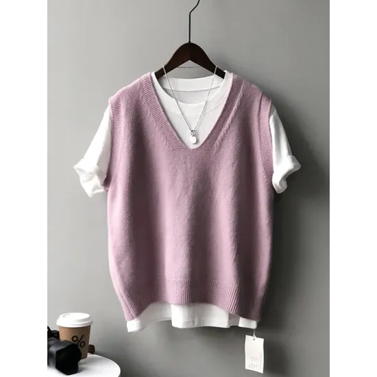Simple 9 Colors V-Neck Loose Sleeveless Vest Simple 9 Colors V-Neck Loose Sleeveless Vest