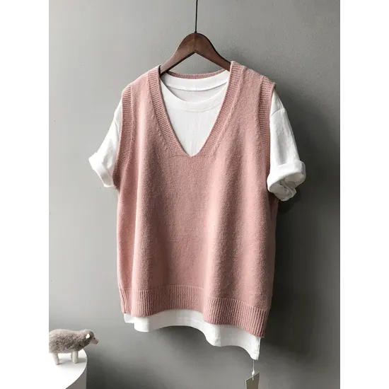 Simple 9 Colors V-Neck Loose Sleeveless Vest Simple 9 Colors V-Neck Loose Sleeveless Vest