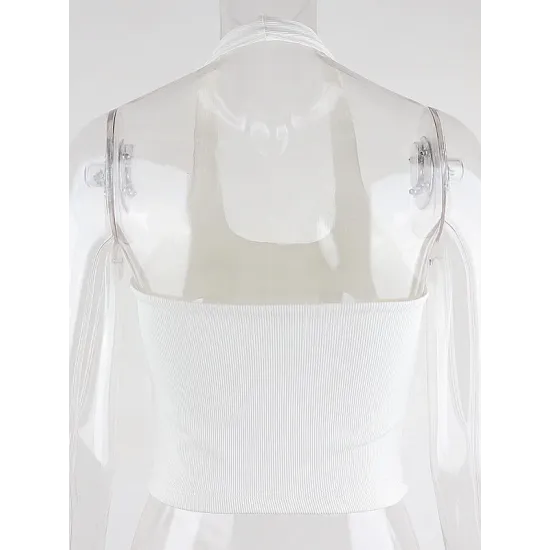 Simple Black&White Casual Sleeveless Halterneck Tanks