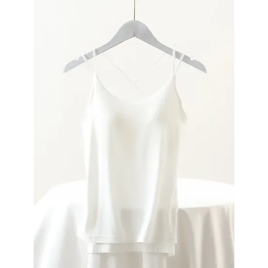 Simple Solid Color High-Low Backless Spaghetti-Neck Shirts Simple Solid Color High-Low Backless Spaghetti-Neck Shirts