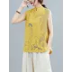 Artistic Retro Chinese-Style Printed Buttoned Stand Collar Sleeveless Vest Artistic Retro Chinese-Style Printed Buttoned Stand Collar Sleeveless Vest