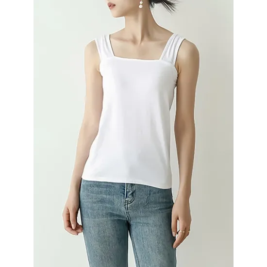 Casual Simple 6 Colors Square-Neck Sleeveless Vest Casual Simple 6 Colors Square-Neck Sleeveless Vest