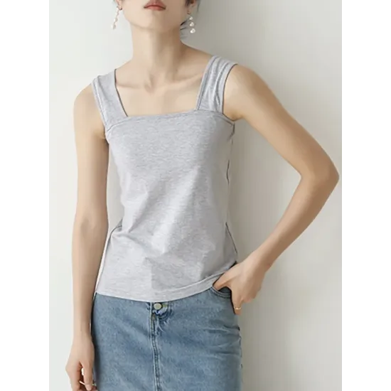 Casual Simple 6 Colors Square-Neck Sleeveless Vest Casual Simple 6 Colors Square-Neck Sleeveless Vest